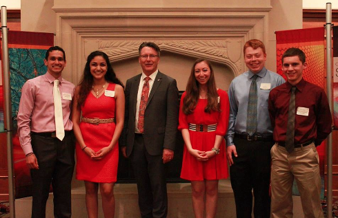 ﻿﻿﻿﻿﻿C﻿﻿﻿﻿elebrating the inauguration of the Neuroscience: Club officers and members with Virginia Tech President Timothy D. Sands celebrate the inauguration of the Neuroscience and Nanoscience majors.