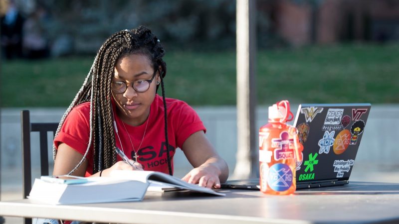 Student studying outdoors Students studying outdoors